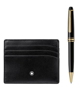 Montblanc Set with Meisterstück Yellow Gold Classique Ballpoint Pen and Black 6cc Pocket Holder Montblanc Set with Meisterstück Yellow Gold Classique Ballpoint Pen and Black 6cc Pocket Holder