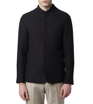 Emporio Armani Blu Cotton Fleece High Collar Coat Emporio Armani Blu Cotton Fleece High Collar Coat