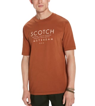 Scotch & Soda Rust Garment-Dyed Clean Chest Logo Artwork T-Shirt Scotch & Soda Rust Garment-Dyed Clean Chest Logo Artwork T-Shirt