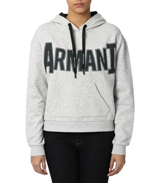 Armani Exchange Heather Grey Printed Hooded Sweatshirt Armani Exchange Heather Grey Printed Hooded Sweatshirt