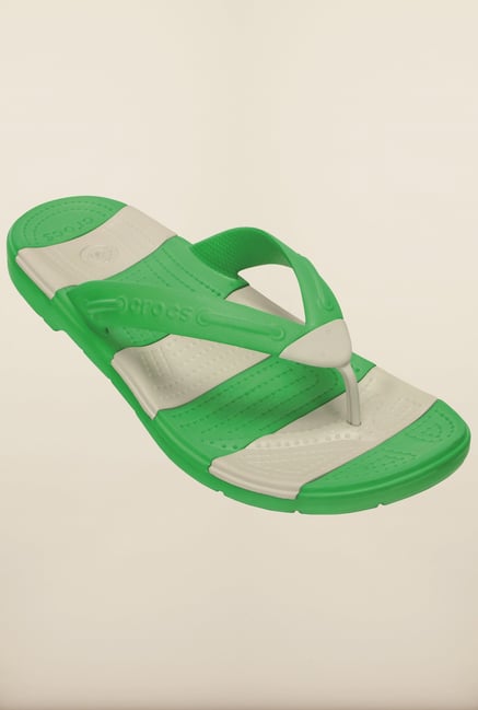 Crocs Beach Line Grass Green & Pearl White Flip Flops Crocs Beach Line Grass Green & Pearl White Flip Flops