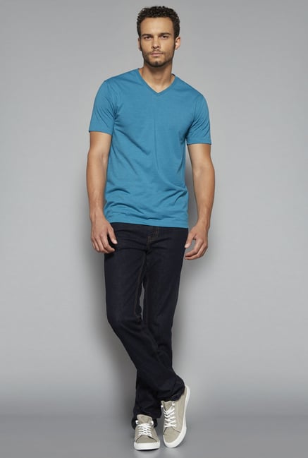 Westsport by Westside Teal Solid T Shirt Westsport by Westside Teal Solid T Shirt