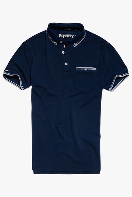 Superdry Navy Short Sleeves Button Down Collar T-Shirt Superdry Navy Short Sleeves Button Down Collar T-Shirt