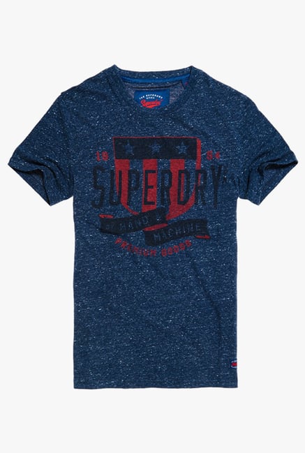 Superdry Dark Blue Printed Cotton T-Shirt Superdry Dark Blue Printed Cotton T-Shirt