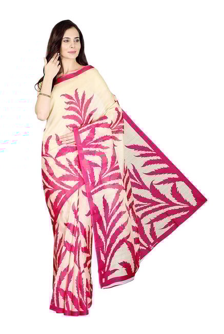 Pavecha's Beige & Pink Cotton Polyblend Mangalagiri Saree Pavecha's Beige & Pink Cotton Polyblend Mangalagiri Saree