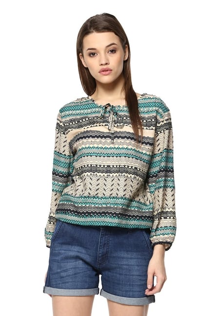 Mayra Beige & Green Printed Top Mayra Beige & Green Printed Top