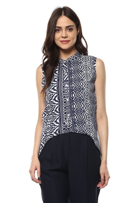 Mayra Navy & White Printed Top Mayra Navy & White Printed Top