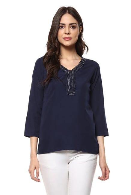Mayra Navy Embellished Top Mayra Navy Embellished Top