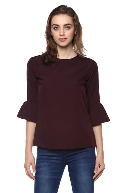 Mayra Maroon Round Neck Top Mayra Maroon Round Neck Top