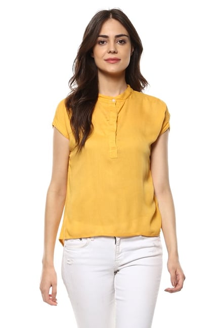 Mayra Yellow Band Neck Top Mayra Yellow Band Neck Top