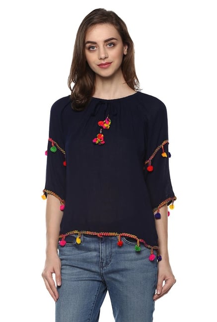 Mayra Navy Round Neck Top Mayra Navy Round Neck Top