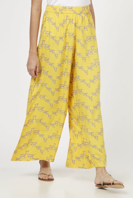 Utsa by Westside Yellow Script Palazzos Utsa by Westside Yellow Script Palazzos
