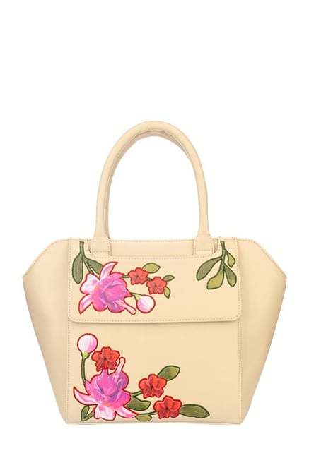Satya Paul Cream & Pink Applique Leather Handbag Satya Paul Cream & Pink Applique Leather Handbag