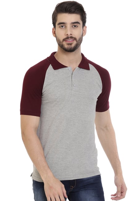 ROCX Grey & Maroon Slim Fit Cotton T-Shirt ROCX Grey & Maroon Slim Fit Cotton T-Shirt
