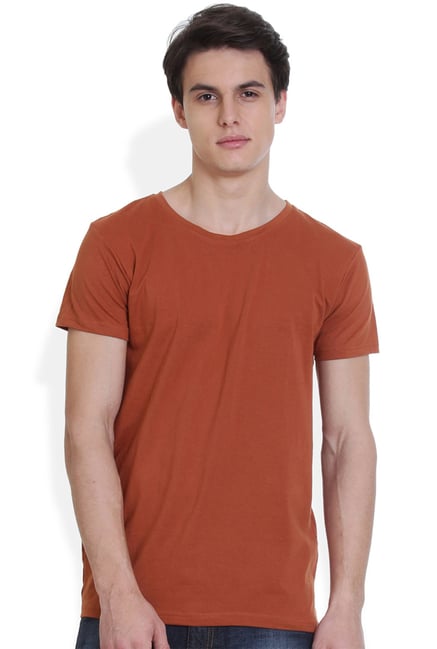 ROCX Brown Round Neck Slim Fit Cotton T-Shirt ROCX Brown Round Neck Slim Fit Cotton T-Shirt