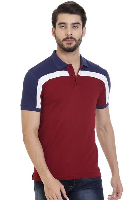 ROCX Red & Blue Slim Fit Cotton Polo T-Shirt ROCX Red & Blue Slim Fit Cotton Polo T-Shirt
