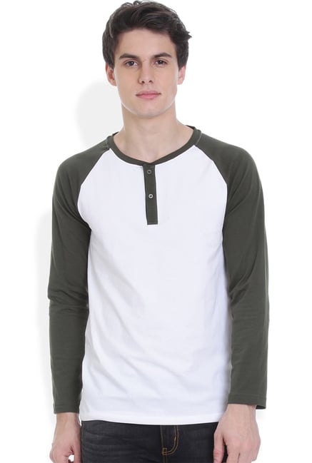 ROCX Olive & White Raglan Sleeves Cotton T-Shirt ROCX Olive & White Raglan Sleeves Cotton T-Shirt