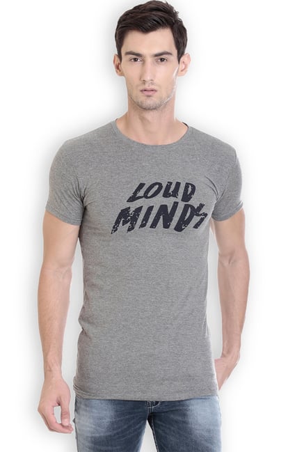 ROCX Grey Printed Cotton Slim Fit T-Shirt ROCX Grey Printed Cotton Slim Fit T-Shirt
