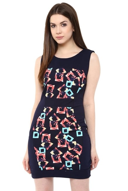 Mayra Navy Printed Above Knee Dress Mayra Navy Printed Above Knee Dress