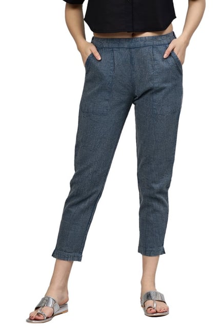 Jaipur Kurti Blue Cotton Slub Pants Jaipur Kurti Blue Cotton Slub Pants