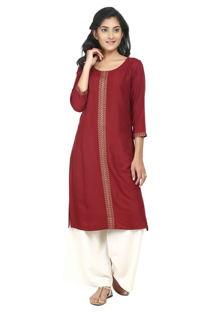 Aaboli Maroon Printed Rayon Straight Kurta Aaboli Maroon Printed Rayon Straight Kurta