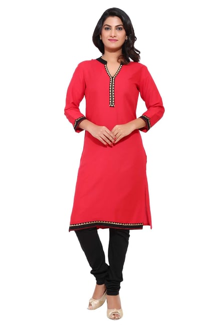 Aaboli Red Mandarin Collar Rayon Straight Kurta Aaboli Red Mandarin Collar Rayon Straight Kurta
