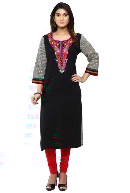 Aaboli Black Printed Rayon Straight Kurta Aaboli Black Printed Rayon Straight Kurta
