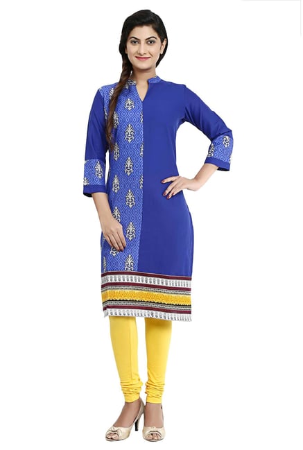 Aaboli Royal Blue Printed Cotton Straight Kurta Aaboli Royal Blue Printed Cotton Straight Kurta