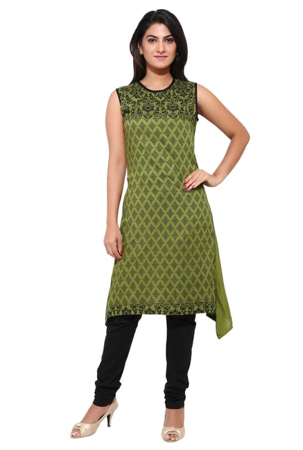 Aaboli Olive Printed Rayon A-Line Kurta Aaboli Olive Printed Rayon A-Line Kurta