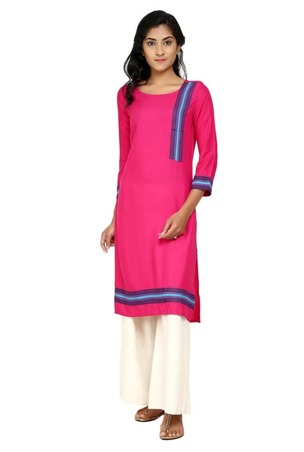 Aaboli Fuchsia Printed Rayon Straight Kurta Aaboli Fuchsia Printed Rayon Straight Kurta