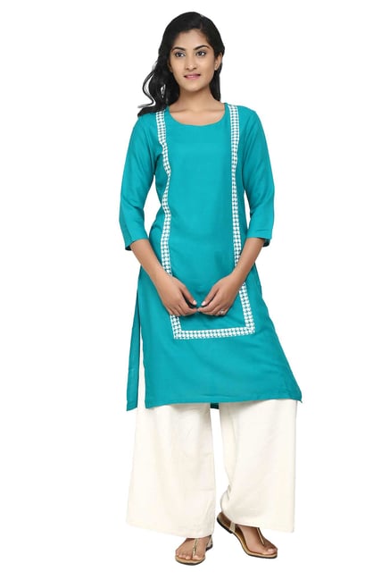 Aaboli Green Round Neck Rayon Straight Kurta Aaboli Green Round Neck Rayon Straight Kurta