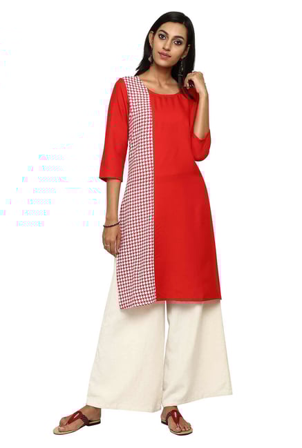 Aaboli Red Printed Rayon Straight Kurta Aaboli Red Printed Rayon Straight Kurta