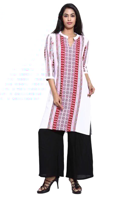 Aaboli White Printed Rayon Straight Kurta Aaboli White Printed Rayon Straight Kurta