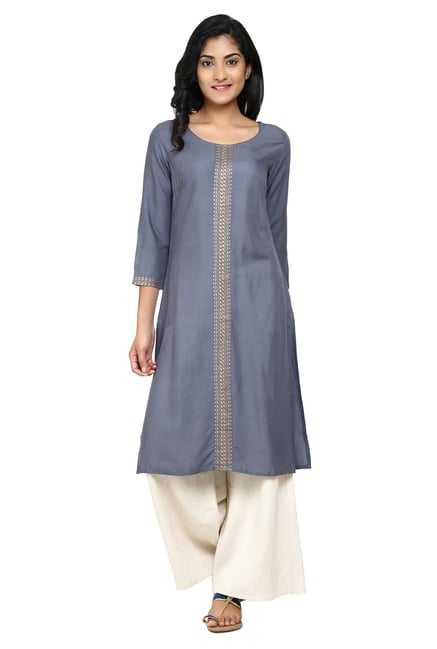 Aaboli Grey Printed Rayon Straight Kurta Aaboli Grey Printed Rayon Straight Kurta