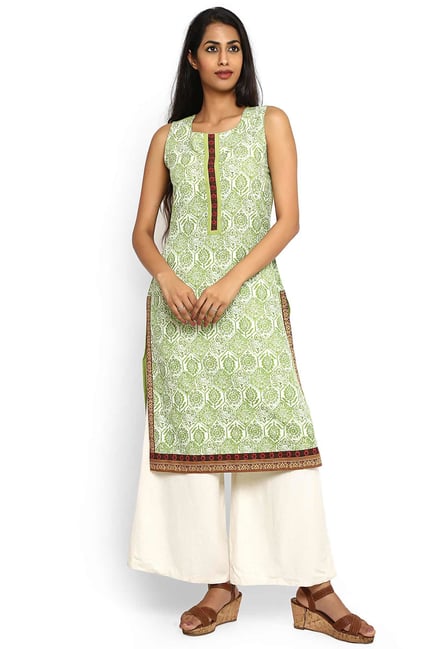 Aaboli Green Printed Cotton Straight Kurta Aaboli Green Printed Cotton Straight Kurta
