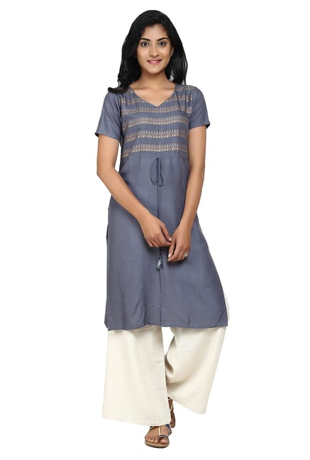 Aaboli Grey Printed Rayon Straight Kurta Aaboli Grey Printed Rayon Straight Kurta