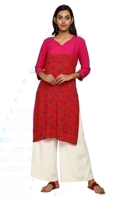 Aaboli Fuchsia & Red Printed Rayon Straight Kurta Aaboli Fuchsia & Red Printed Rayon Straight Kurta