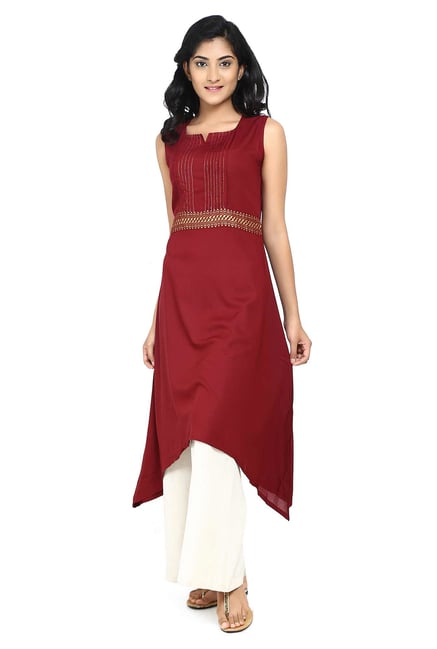 Aaboli Maroon Printed Rayon A-Line Kurta Aaboli Maroon Printed Rayon A-Line Kurta