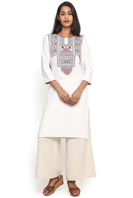 Aaboli White Printed Rayon Straight Kurta Aaboli White Printed Rayon Straight Kurta