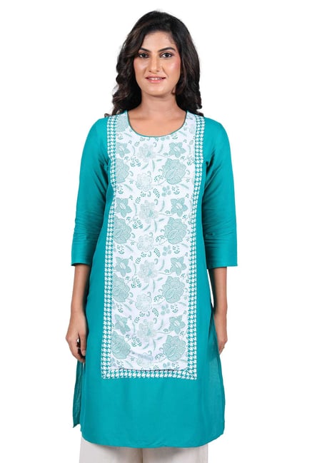 Aaboli Green Floral Print Rayon Straight Kurta Aaboli Green Floral Print Rayon Straight Kurta