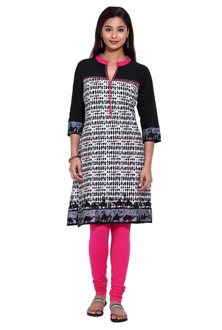 Aaboli Black & White Printed Cotton Straight Kurta Aaboli Black & White Printed Cotton Straight Kurta