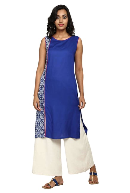 Aaboli Blue Printed Rayon Straight Kurta Aaboli Blue Printed Rayon Straight Kurta