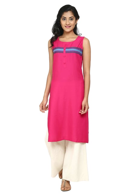 Aaboli Fuchsia Printed Rayon Straight Kurta Aaboli Fuchsia Printed Rayon Straight Kurta