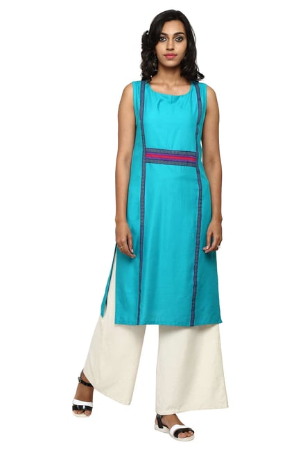 Aaboli Turquoise Printed Rayon Straight Kurta Aaboli Turquoise Printed Rayon Straight Kurta