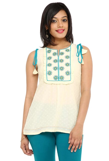 Aaboli Off White Printed Cotton Straight Kurti Aaboli Off White Printed Cotton Straight Kurti
