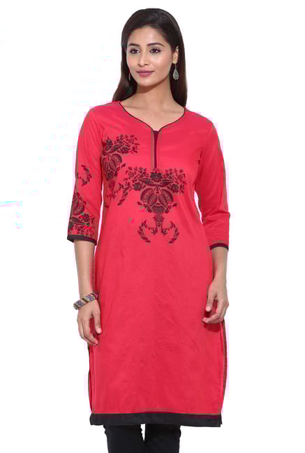 Aaboli Pink Printed Polyester Straight Kurta Aaboli Pink Printed Polyester Straight Kurta