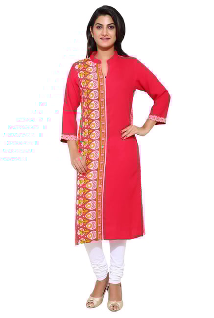 Aaboli Red Printed Rayon Straight Kurta Aaboli Red Printed Rayon Straight Kurta