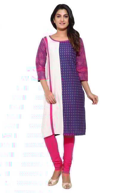 Aaboli Navy & Off White Printed Cotton Straight Kurta Aaboli Navy & Off White Printed Cotton Straight Kurta