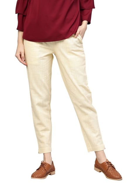 Jaipur Kurti Yellow Cotton Slub Pants Jaipur Kurti Yellow Cotton Slub Pants