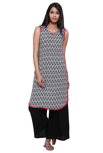 Aaboli White & Black Printed Rayon Straight Kurta Aaboli White & Black Printed Rayon Straight Kurta